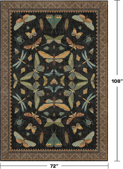 Living Room Rug Black Boho 6x9 - Dining Room Rugs for Under Table, Bedroom, Insect Bug Eclectic