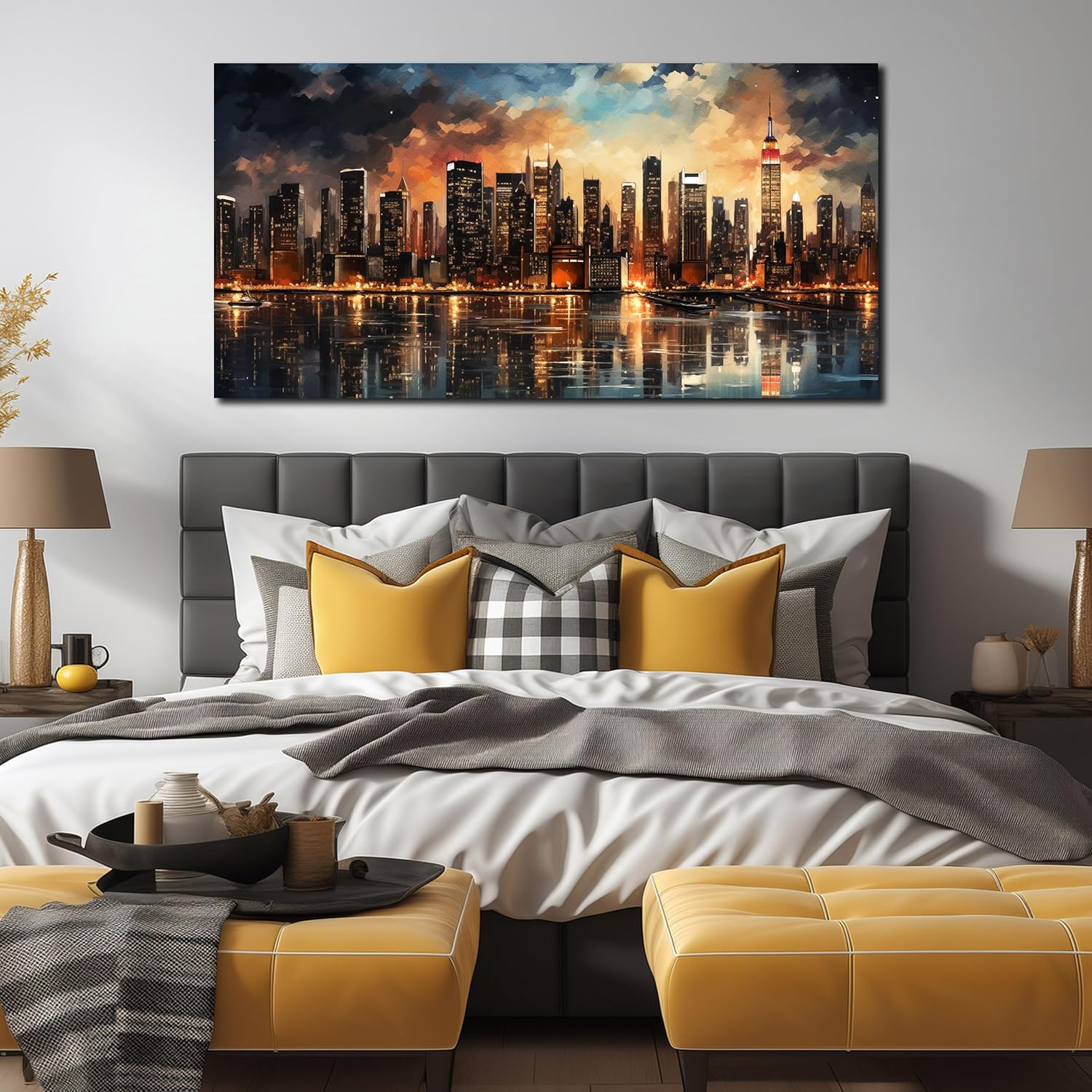 New York Skyline Wall Art for Office,Modern Living Room Wall Paintings City Wall Decor for Bedroom