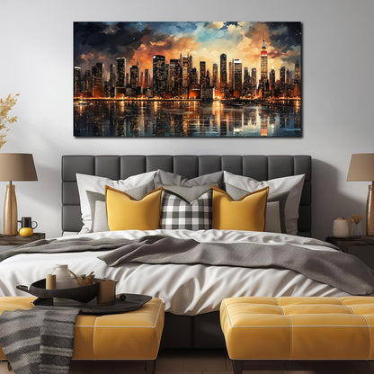 New York Skyline Wall Art for Office,Modern Living Room Wall Paintings City Wall Decor for Bedroom