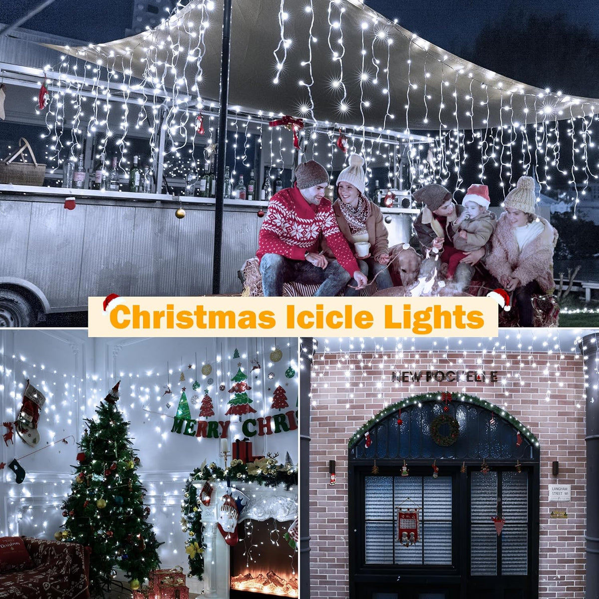 Ollny Icicle Lights for Outside 720LED 60FT, Cool White Christmas Lights with Remote 8 Modes