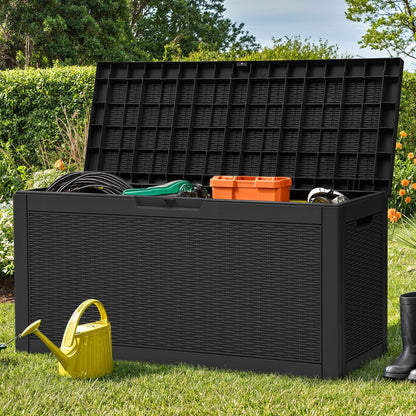 YITAHOME 60 Gallon Resin Deck Box, Weather Resistant Outdoor Rattan Storage Box, Lockable Indoor