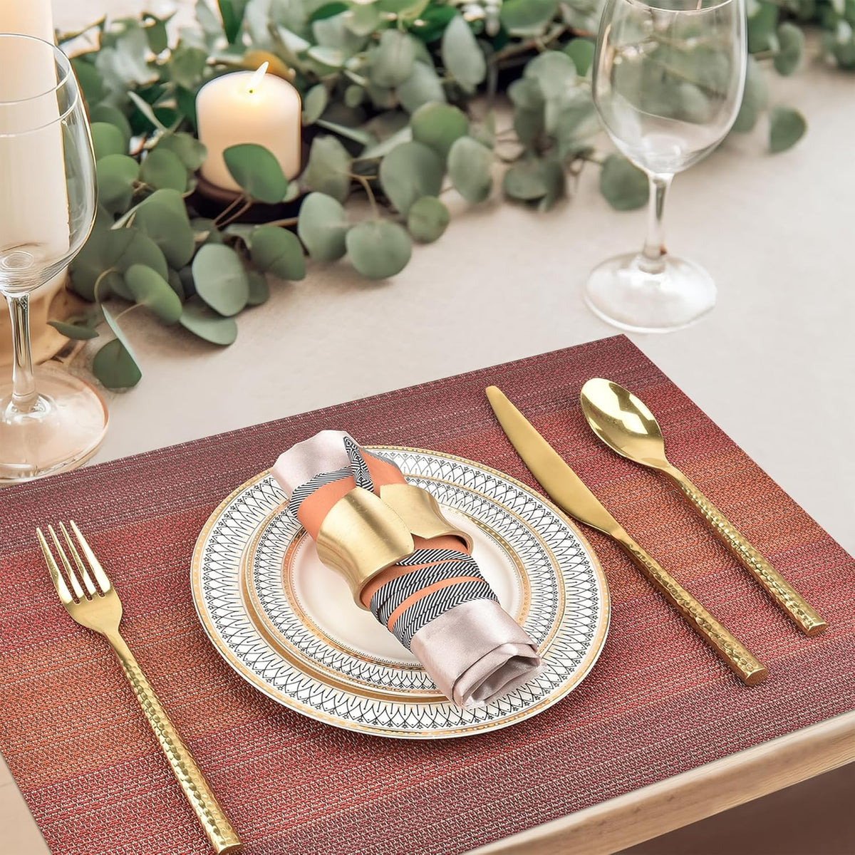 Placemats Set of 6 - Easy Clean Washable Vinyl Placemats - Wipeable Heat Resistant Table Mats for