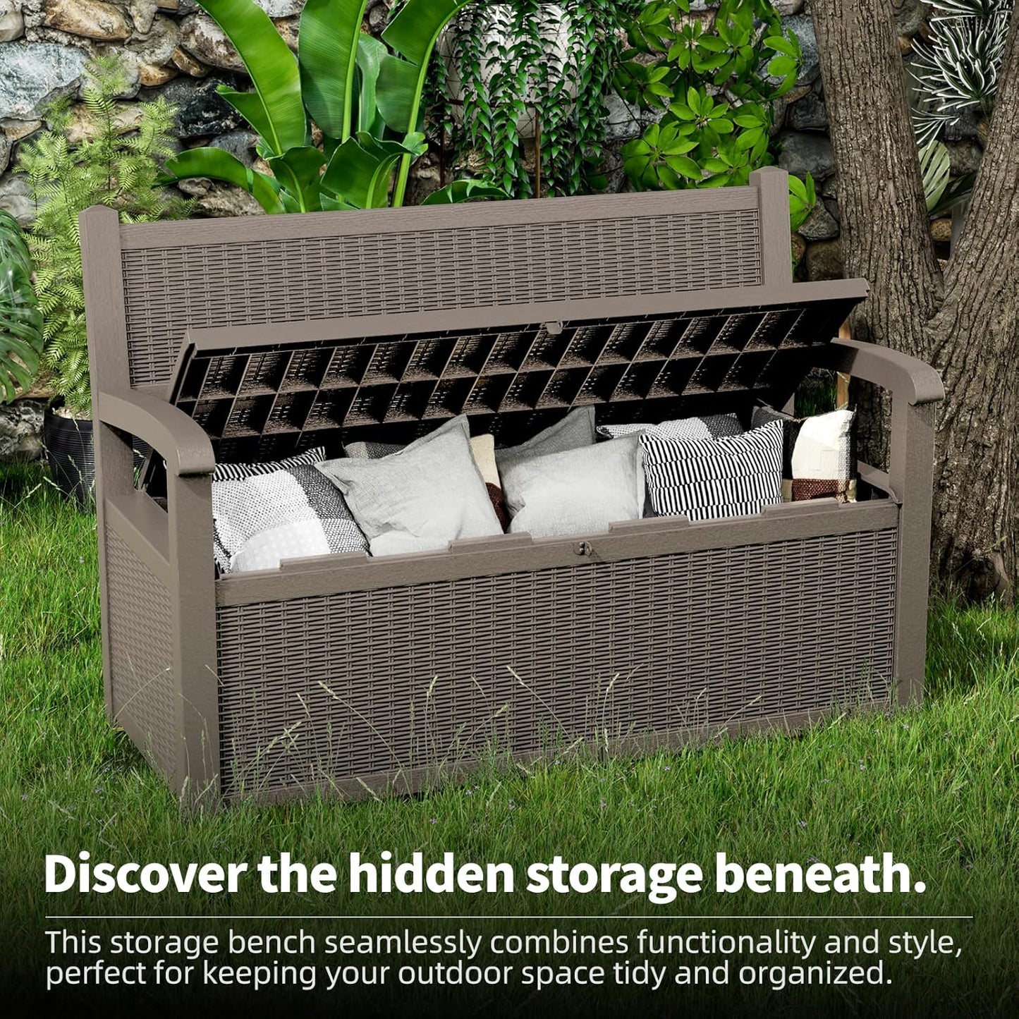 DRATO 75 Gallon Storage Bench Deck Box Outdoor Indoor,Lockable Durable All-Weather Seating with