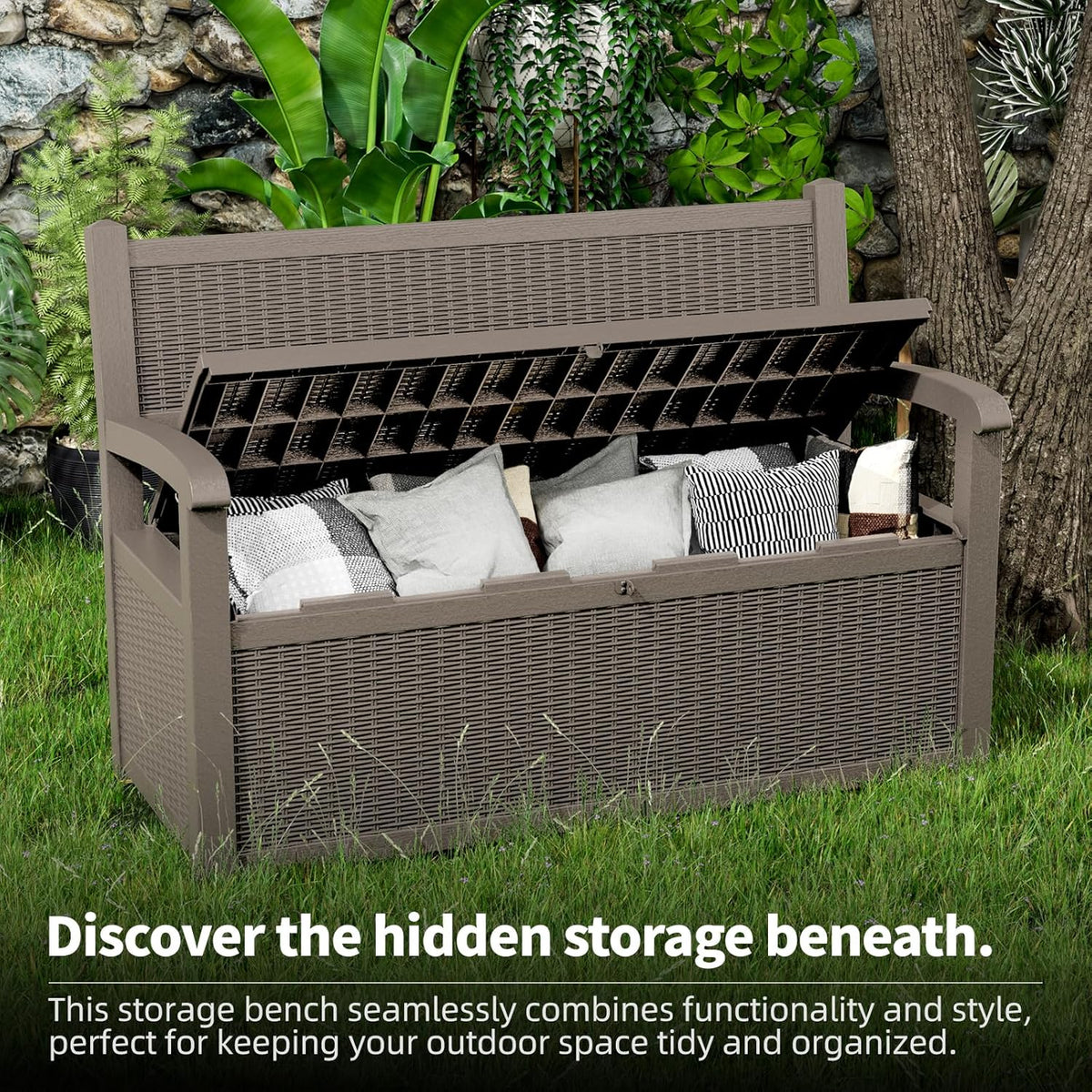 DRATO 75 Gallon Storage Bench Deck Box Outdoor Indoor,Lockable Durable All-Weather Seating with