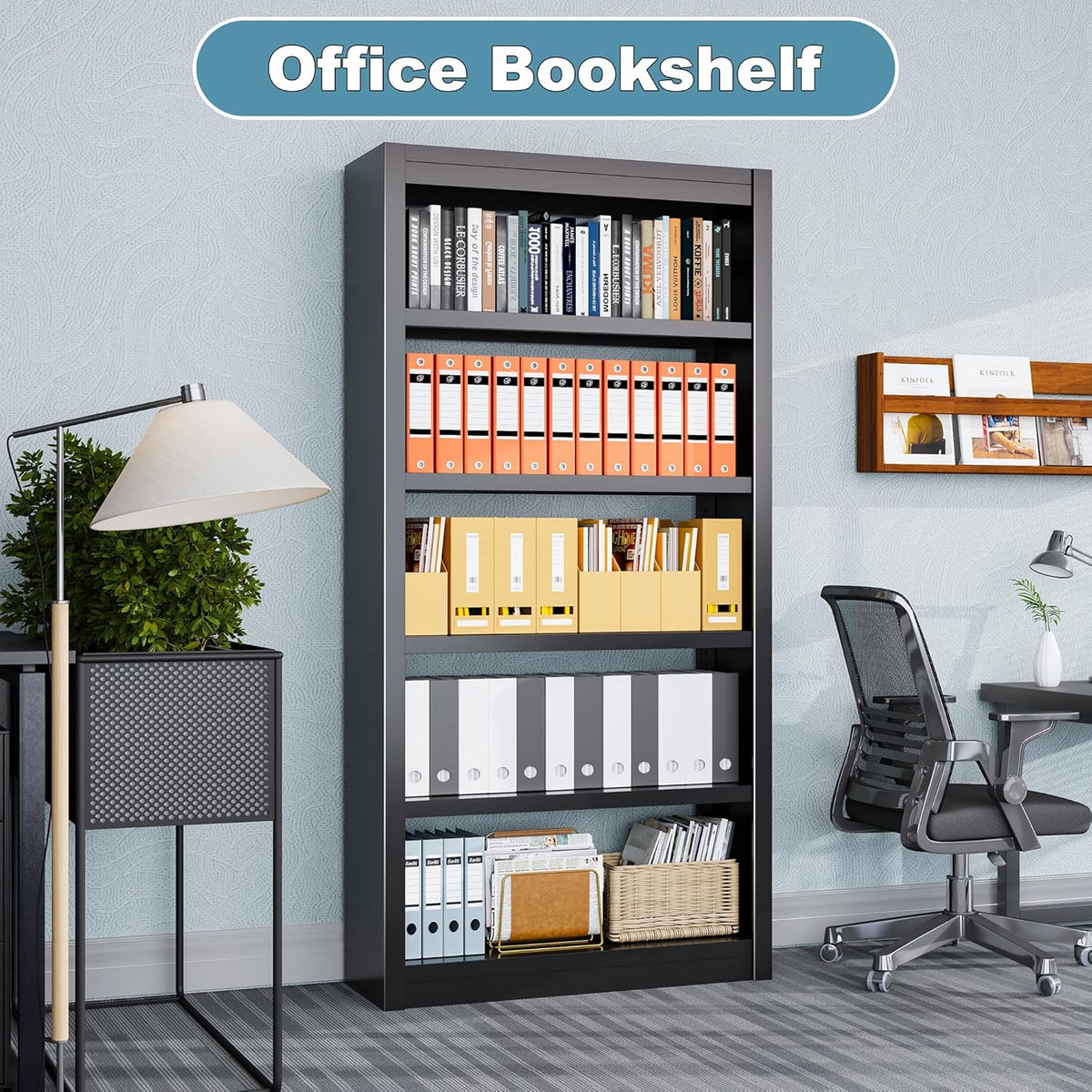 Bookcase, 5-Shelf Industrial Bookshelf, Large Storage Space, Adjustable Bookshelves, Perfect for