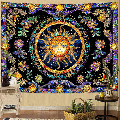 Lunerfex Sun Tapestry Stained Glass Tapestry Wall Decor Tapestries for Bedroom Boho Tapestries Wall