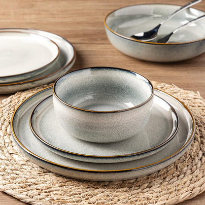 GBHOME Ceramic Dinnerware Sets for 6, 18 Pieces Stoneware Plates and Bowls Sets, Reactive Glaze
