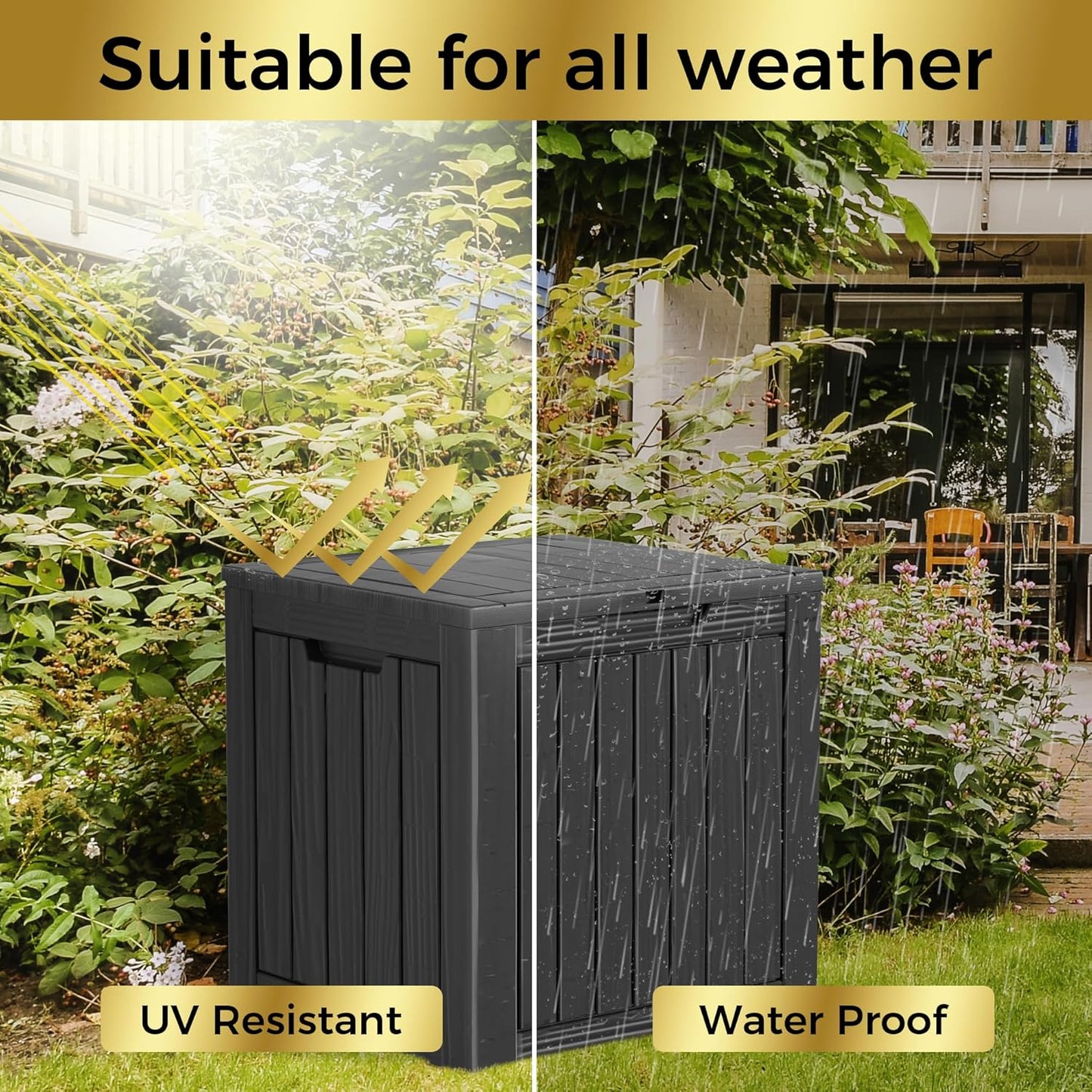 35 Gallon Lockable Resin Deck Box, Waterproof & UV-Resistant Outdoor Storage Box for Outdoor