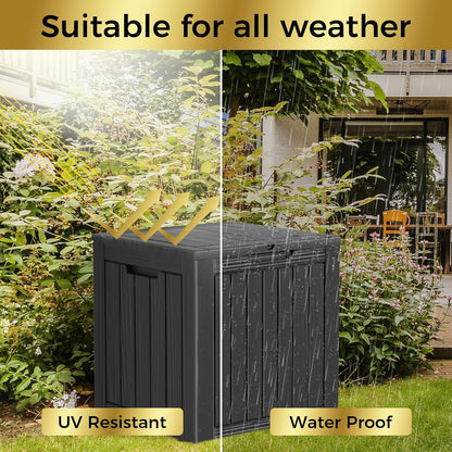 35 Gallon Lockable Resin Deck Box, Waterproof & UV-Resistant Outdoor Storage Box for Outdoor