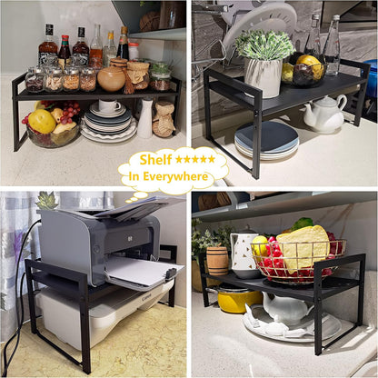 Expandable Cabinet Shelf Organizer 16-26" L Stackable Kitchen Counter Shelf Sink Rack Countertop