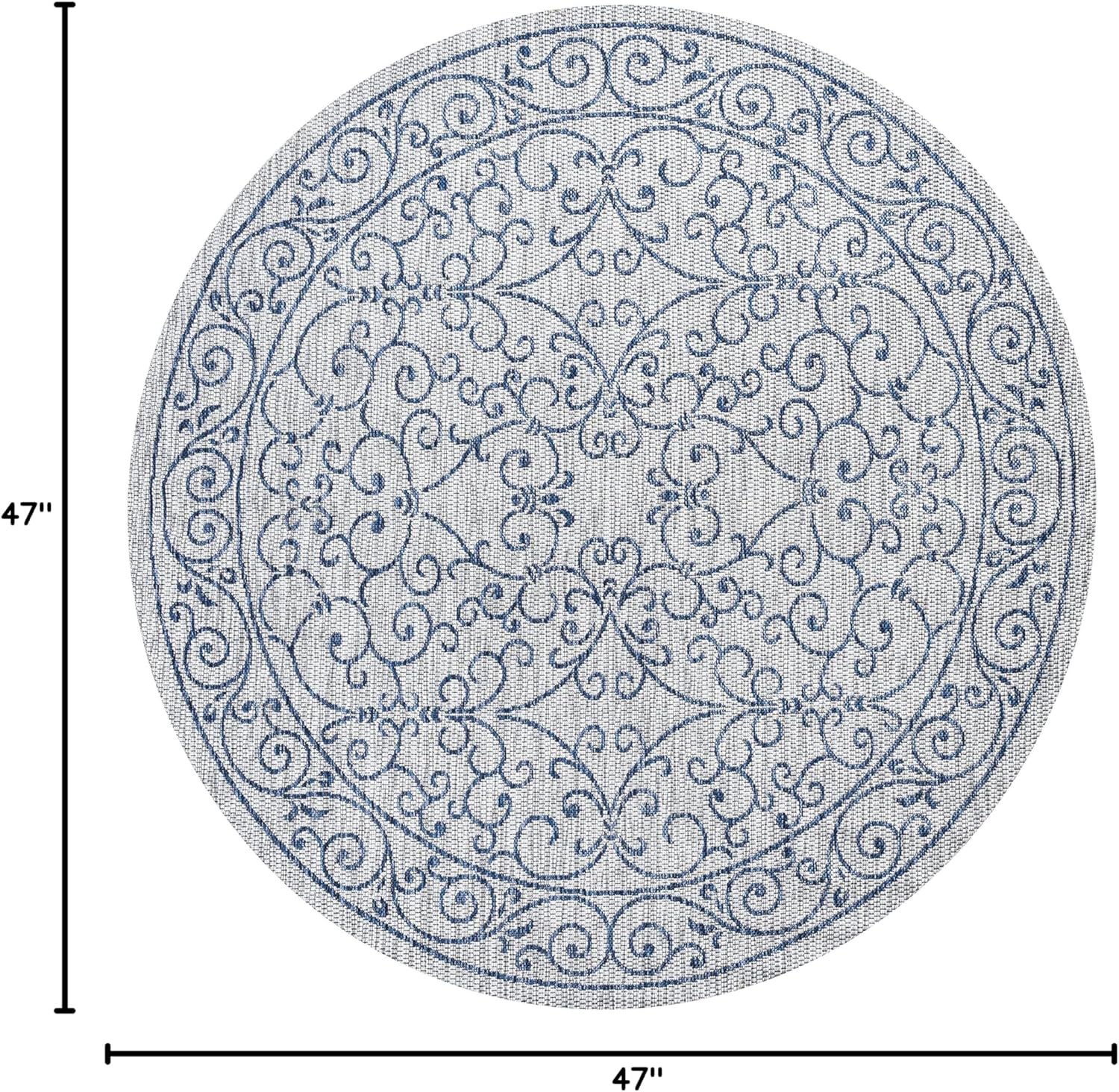 JONATHAN Y Vintage Filigree Indoor Outdoor Round Area Rug 4 Ft Gray/Navy, Charleston Textured Weave