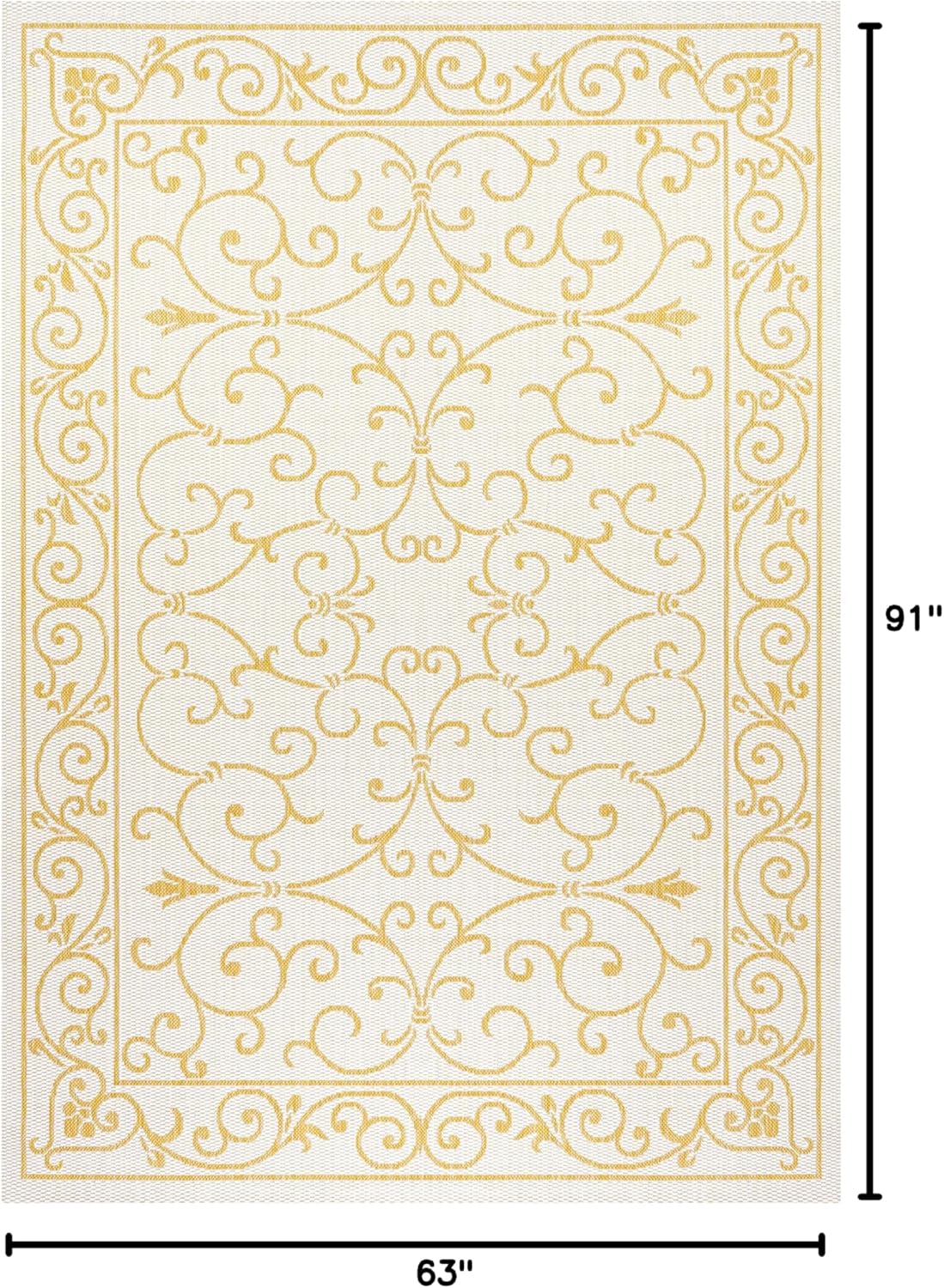 JONATHAN Y Vintage Filigree Indoor Outdoor Area Rug 5X8 Cream/Yellow, Charleston Textured Weave for