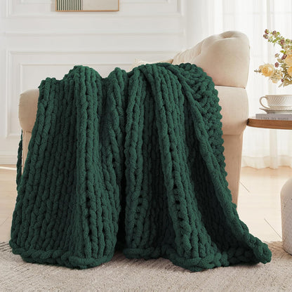 Carriediosa Chunky Knit Throw Blanket 60" X 80" Twin, 100% Hand Made Large Chenille Loop Yarn Soft