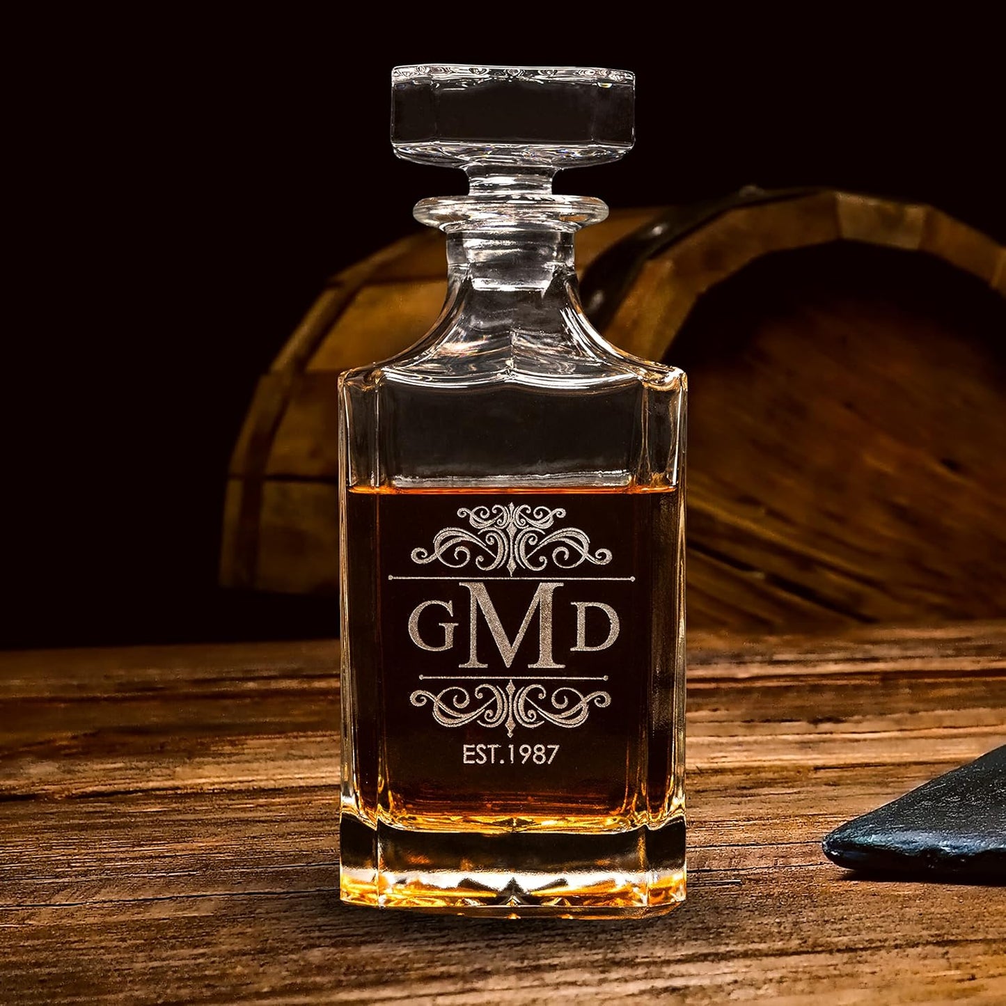 Gifts Inscribed Custom Whiskey Decanter Bottle (750 ml) - Personalized Glass Liquor Decanter Set