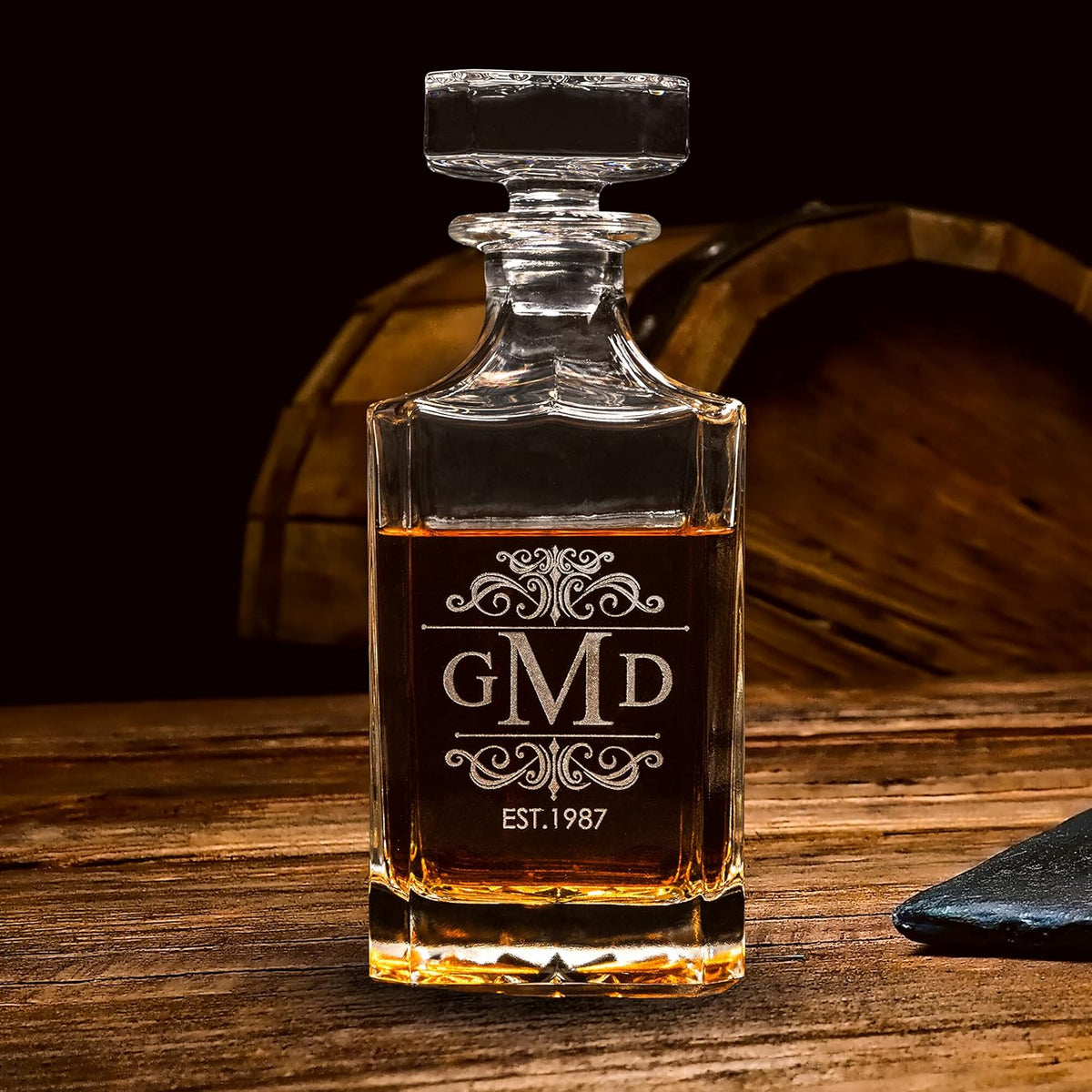 Gifts Inscribed Custom Whiskey Decanter Bottle (750 ml) - Personalized Glass Liquor Decanter Set