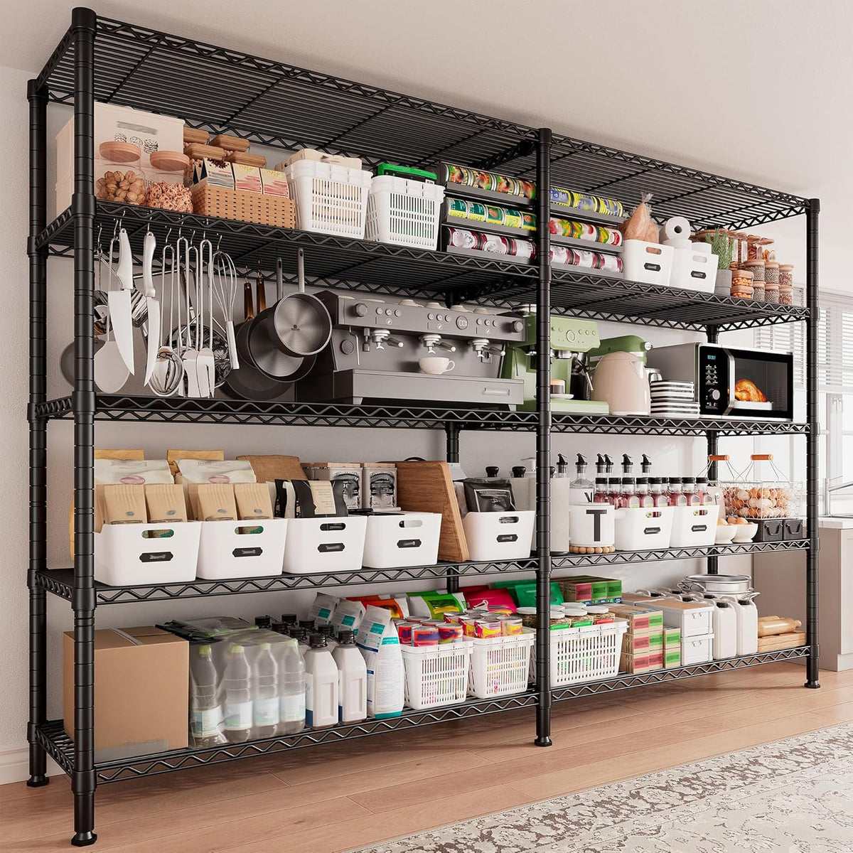 REIBII 1600LBS Storage Shelves Metal Shelving 5 Tier Wire Shelving Unit, 69.8" W Pantry Shelves