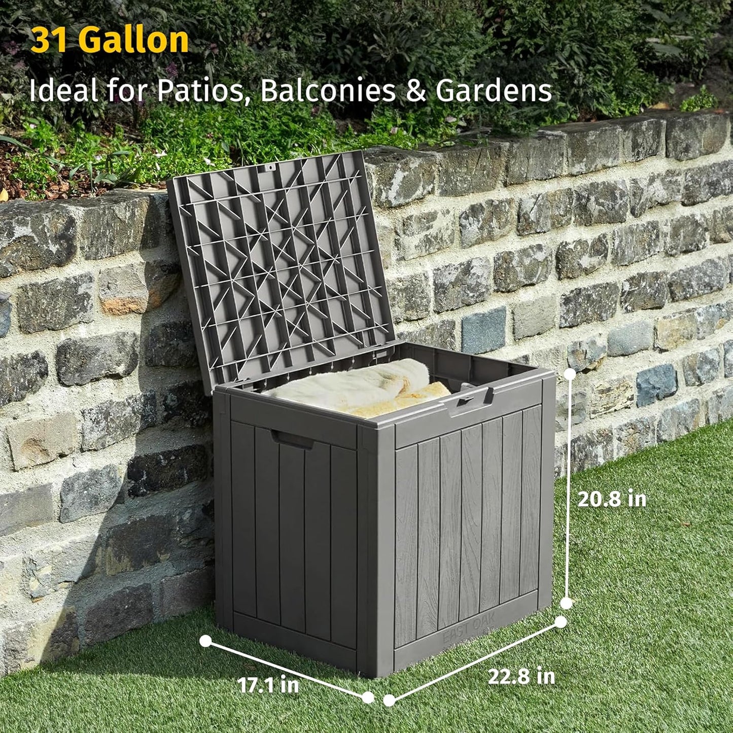 EAST OAK Outdoor Storage Box, 31 Gallon Deck Box Indoor and Outdoor Use, Waterproof Resin Storage