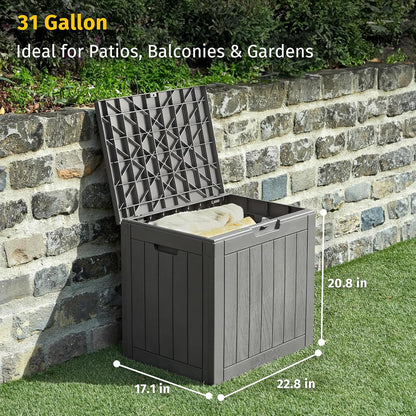 EAST OAK Outdoor Storage Box, 31 Gallon Deck Box Indoor and Outdoor Use, Waterproof Resin Storage