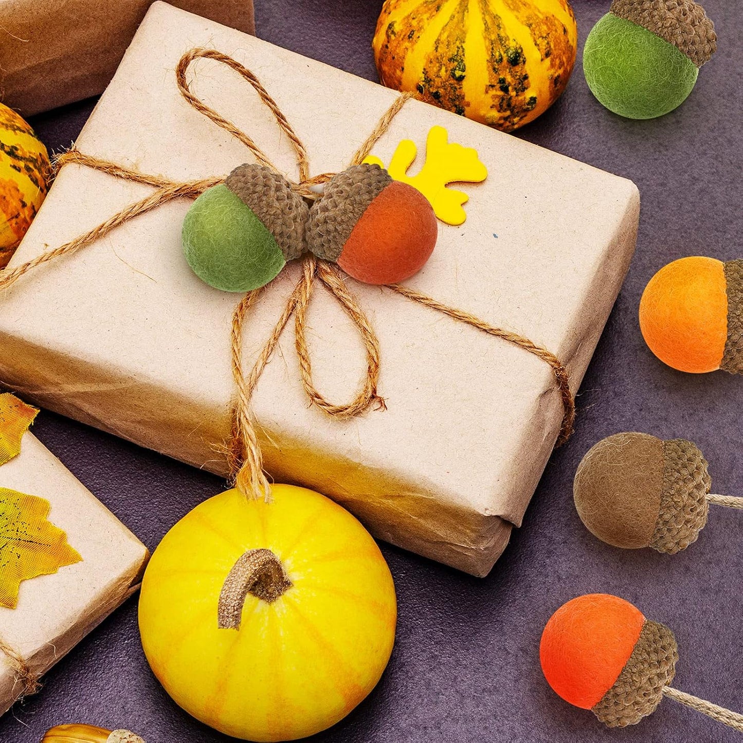 Tatuo 25 Pcs Fall Felt Acorn Ornament Hanging Wool Felted Acorn Garland for Fall Tree Ornament