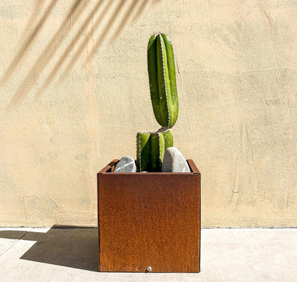 DIY CARTEL Corten Steel Cube Outdoor Planter Box, Rustic & Modern Farmhouse Design, Large Raised
