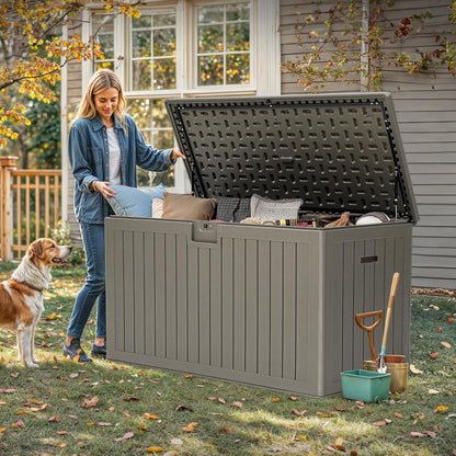YITAHOME 200 Gallon Double-Wall Deck Box with Divider & Side Handles, Outdoor Large Storage for