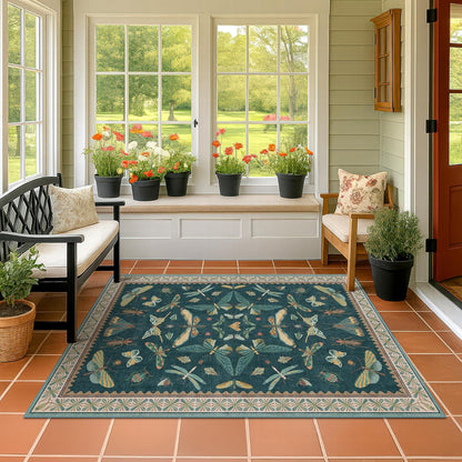 Dark Teal 4x6 Area Rugs for Door Mat Entrance - Vintage Floor Rug for Entryway, Mudroom Kitchen