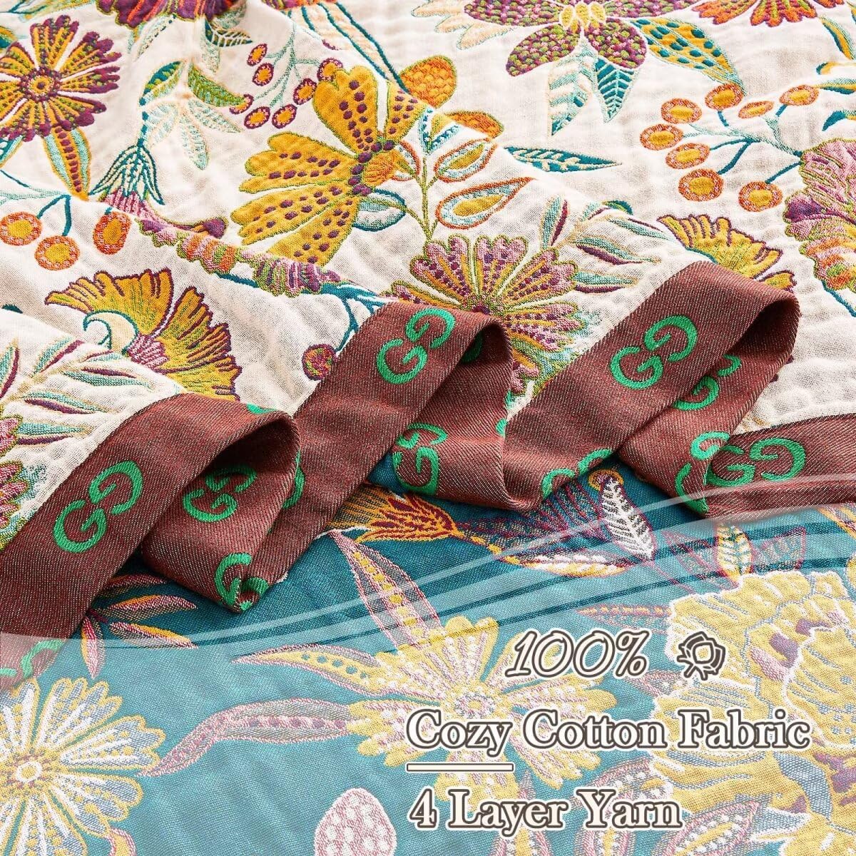 Boho Throw Blanket, 100% Cotton Ultra Soft Luxury Throw Rustic Quilt, 60"x80" Floral Printed
