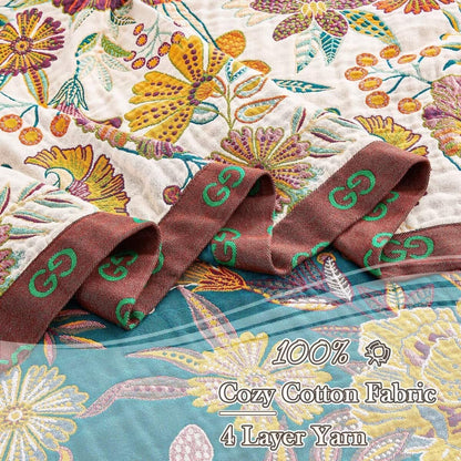 Boho Throw Blanket, 100% Cotton Ultra Soft Luxury Throw Rustic Quilt, 60"x80" Floral Printed