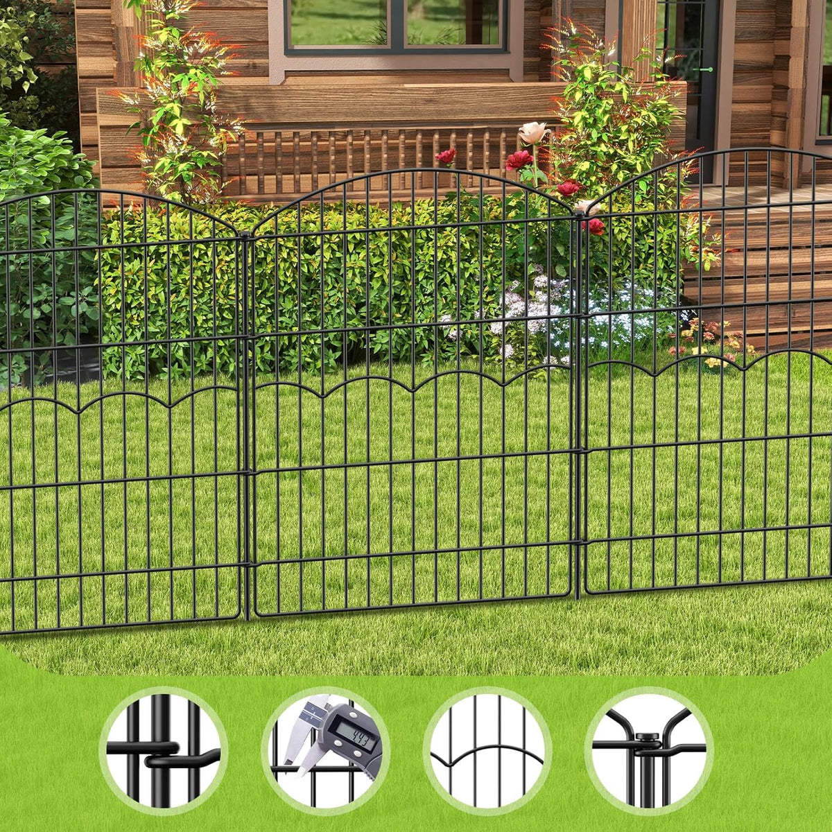 Decorative Garden Fence 6 Panels 14.8 ft (L)×38in (H) Metal Garden Fences, No Dig Animal Barrier