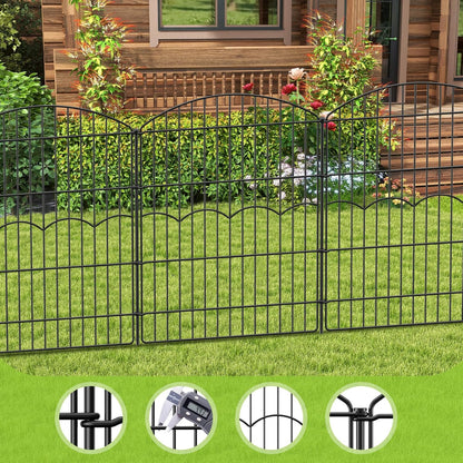 Decorative Garden Fence 6 Panels 14.8 ft (L)×38in (H) Metal Garden Fences, No Dig Animal Barrier