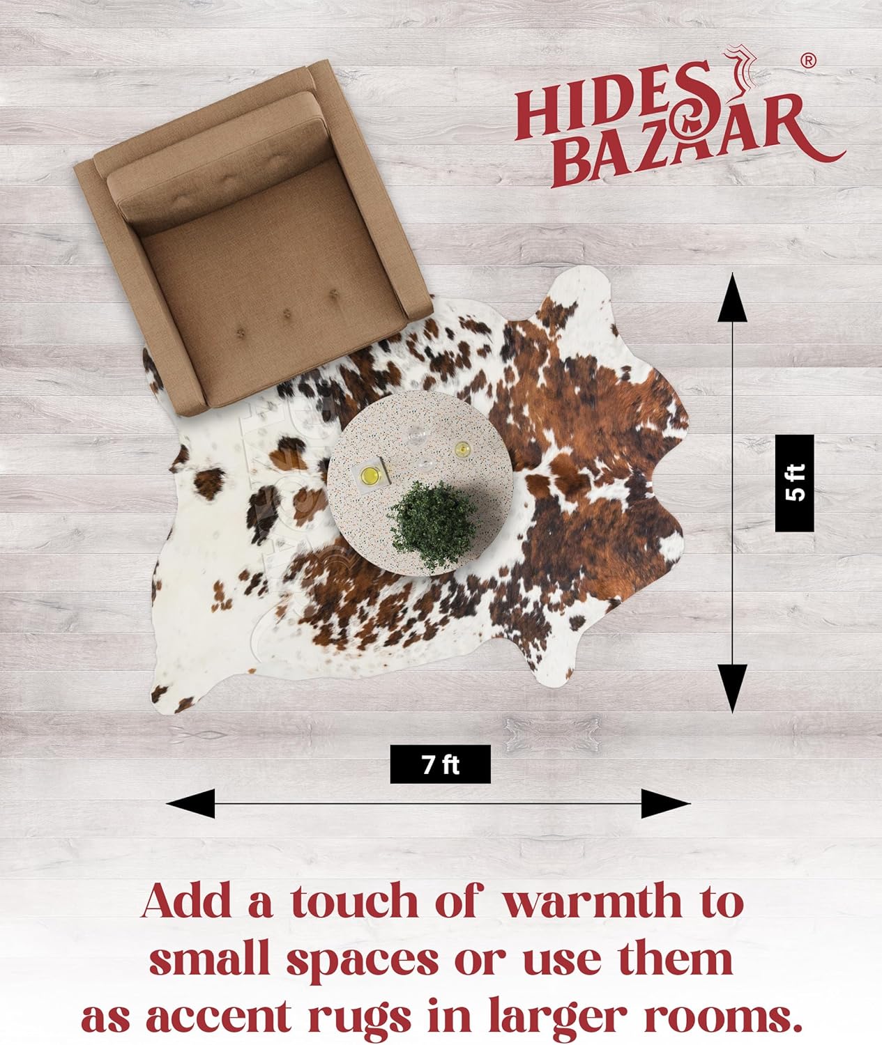 Natural Cowhide Rug for Home & Office Premium Light Tricolor Cowhide Rug with Mixed Brown, Black &