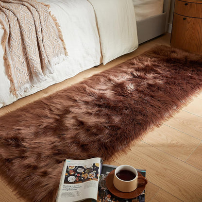 AMTOVO Faux Fur Rug, Coffee Ultra Soft Fluffy Shag Sheepskin Rug, 2 x 6 ft Runner Area Rugs for