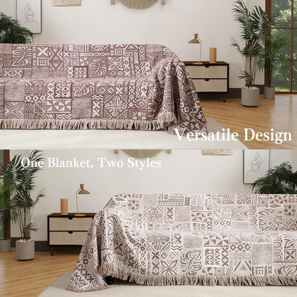 Boho Throw Blanket Full Size, Extra Large Soft Cozy Cotton Muslin Quilt Blanket for Bed Decor