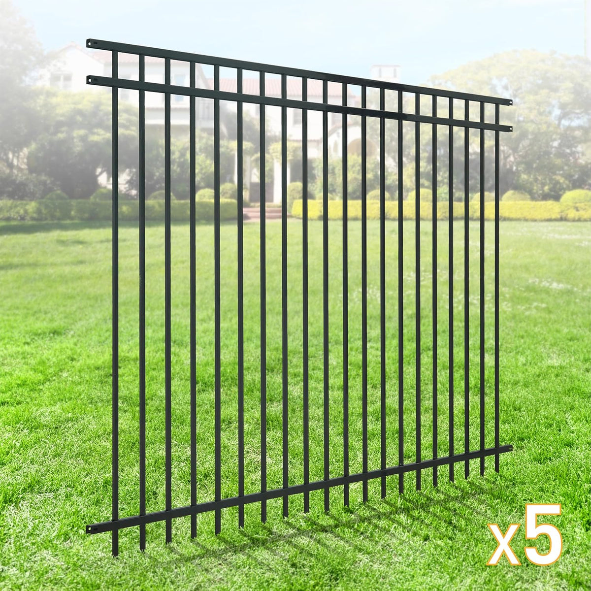 Fencer Wire Pack of 5 Heavy Duty Flat Top Fence Barrier Panel, 6FT Height X 8FT Width Anti-Rust