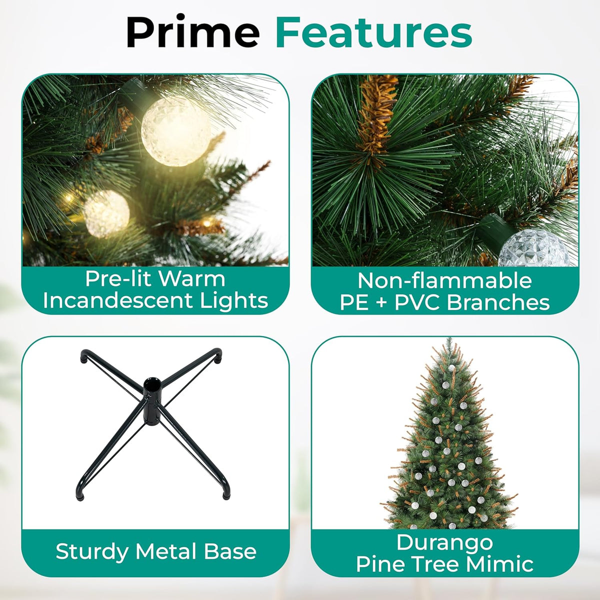 Selena 7.5ft Prelit Artificial Christmas Tree with 1209 Branch Tips, 400 Warm Lights and Metal