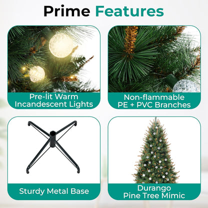 Selena 7.5ft Prelit Artificial Christmas Tree with 1209 Branch Tips, 400 Warm Lights and Metal