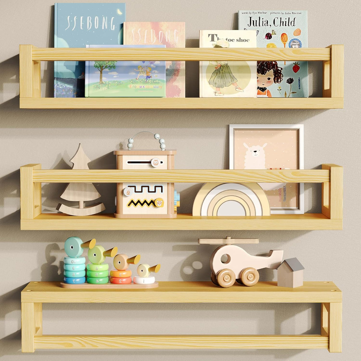 Upgraded Thick Floating Shelves - Multi-Use Wall-Mounted Bookshelves for Kids and Nursery, Ideal