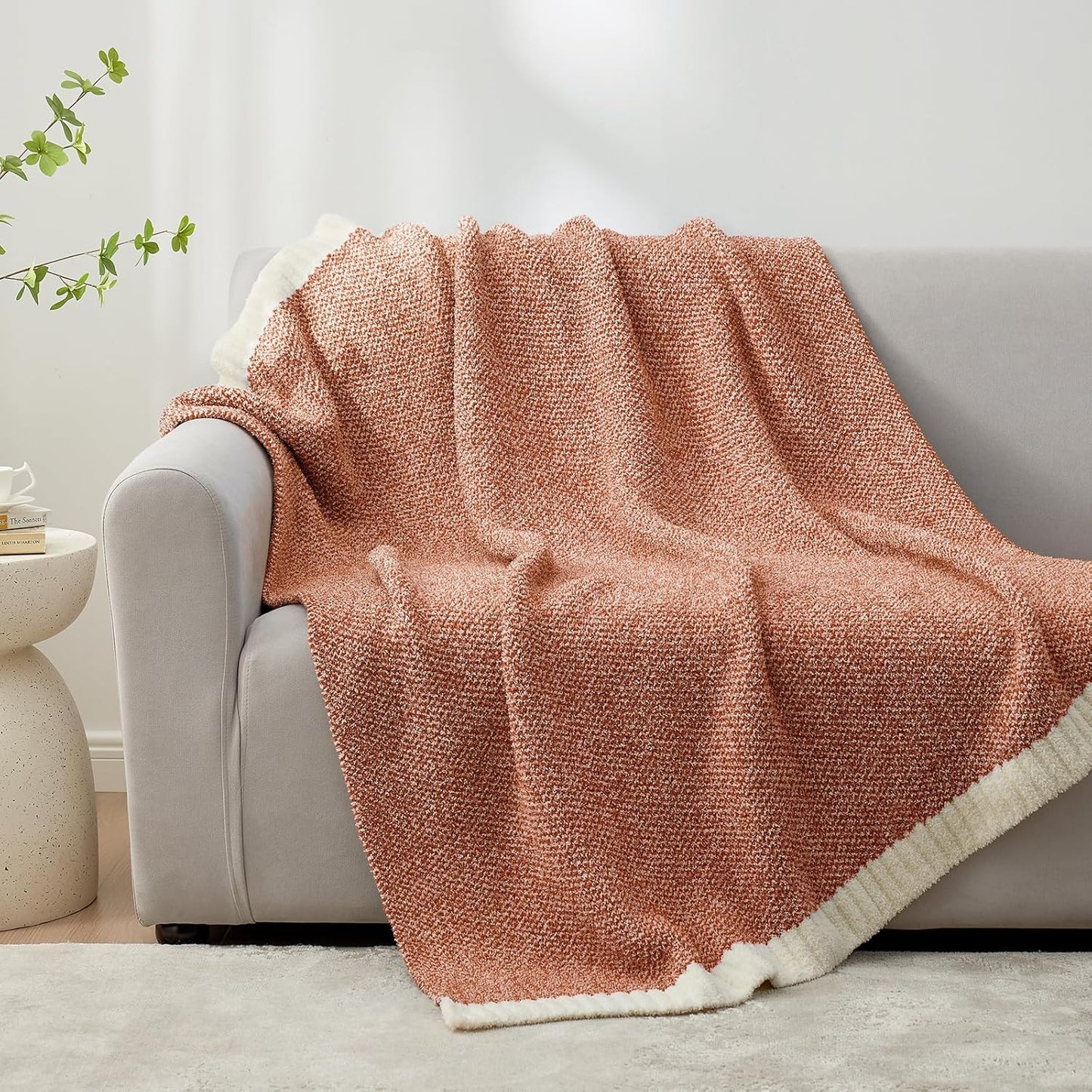 Snuggle Sac Orange Throw Blanket for Fall, Ultra Soft Warm Fall Blanket for Couch, Cozy Fuzzy Knit