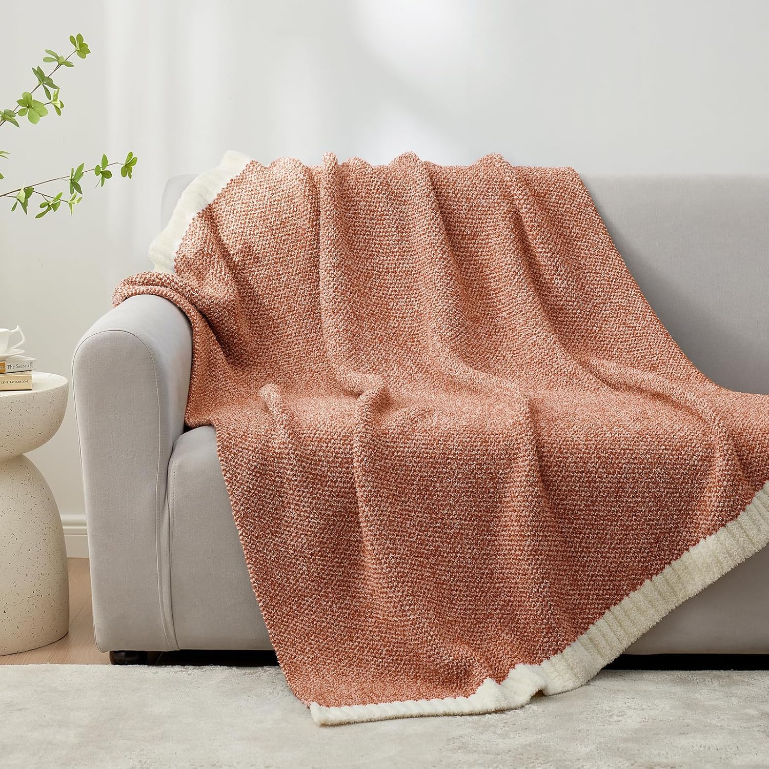 Snuggle Sac Orange Throw Blanket for Fall, Ultra Soft Warm Fall Blanket for Couch, Cozy Fuzzy Knit