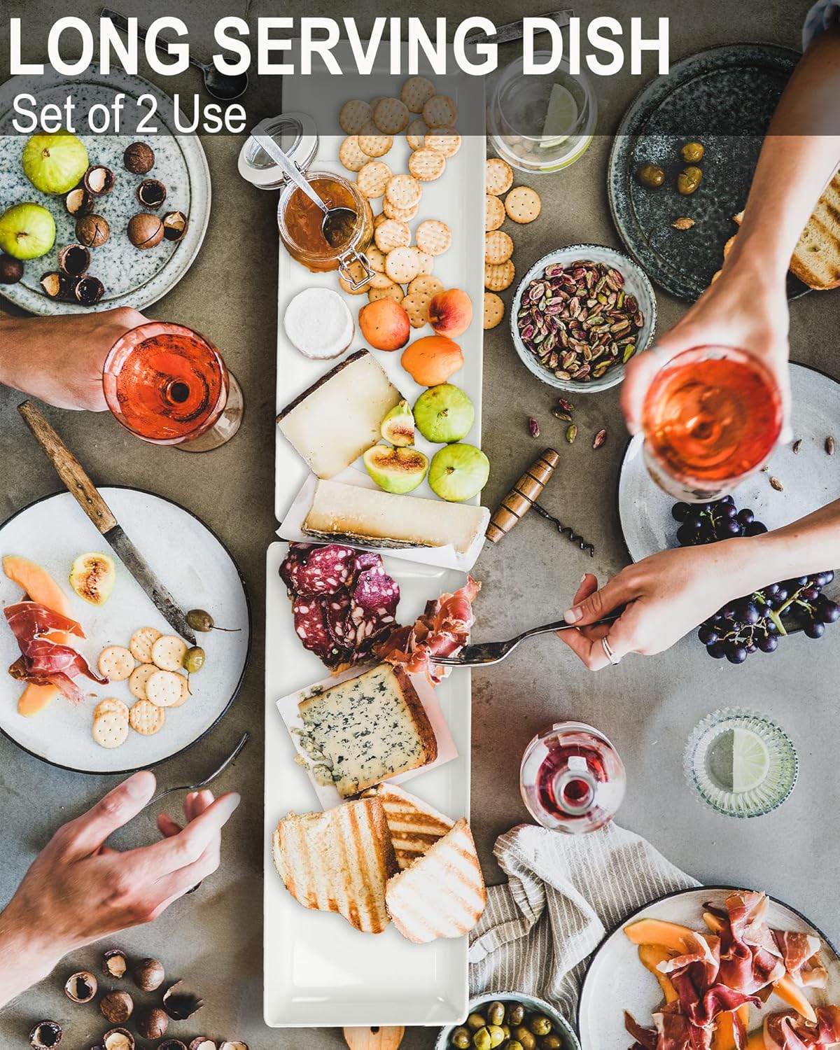 Long Melemine Serving Tray, 17.3x8x1.5 in Serving Platters and Trays for Appetizer, Charcuterie