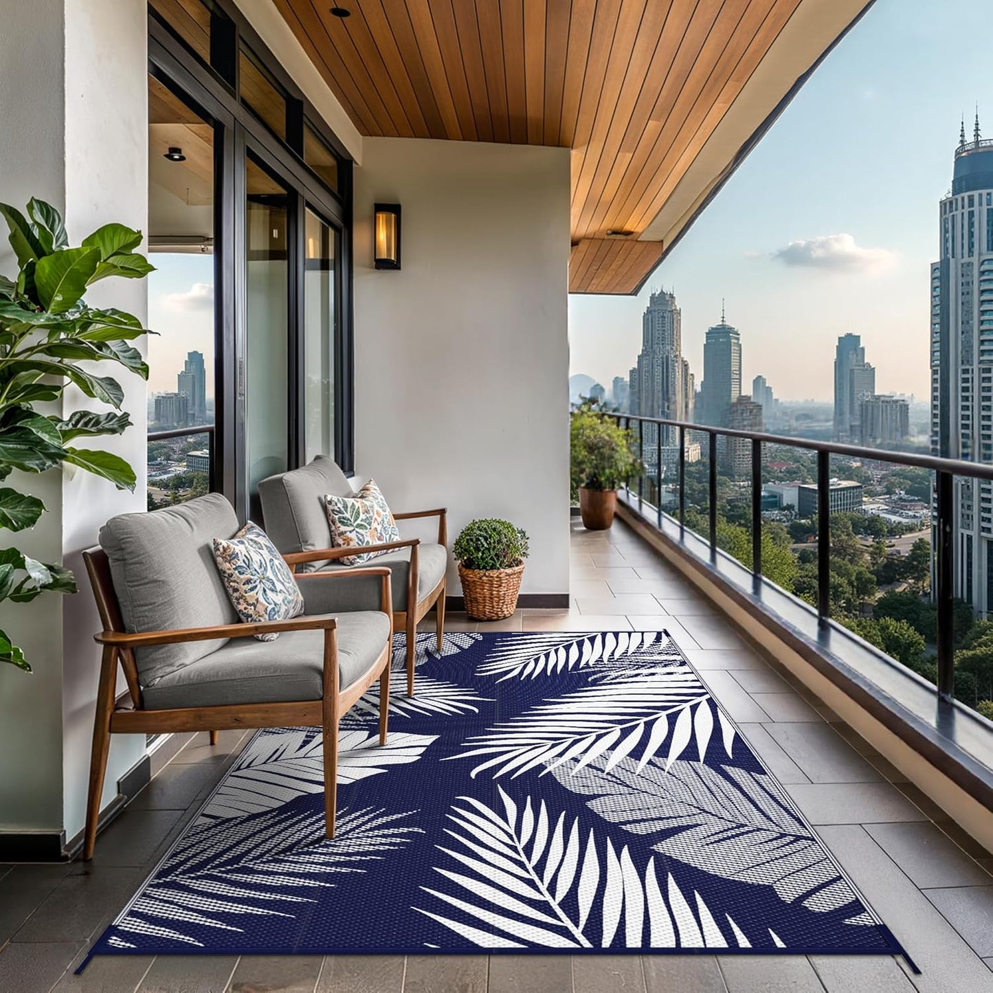 GENIMO Outdoor Rug 5' x 8' Waterproof for Patios Clearance, Reversible Outdoor Plastic Straw