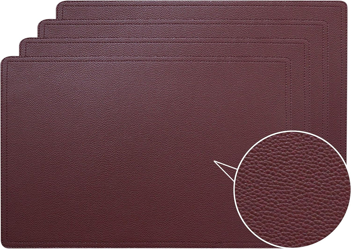 Faux Leather Red Placemats, PU Table Mats, Set of 4, Waterproof, Stain Resistant, Heat Resistant