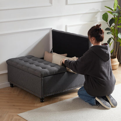 Tbfit Large Square Storage Ottoman Bench, Tufted Upholstered Coffee Table Ottoman with Lift Top &