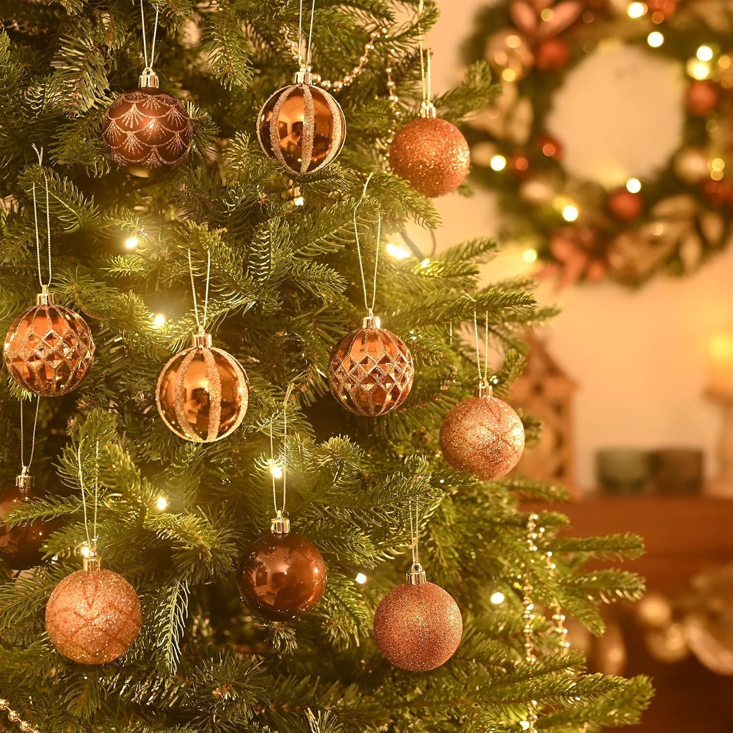 Valery Madelyn Christmas Ornaments Set, 30ct 2.36 Inches Bronze Copper Brown Gold Shatterproof