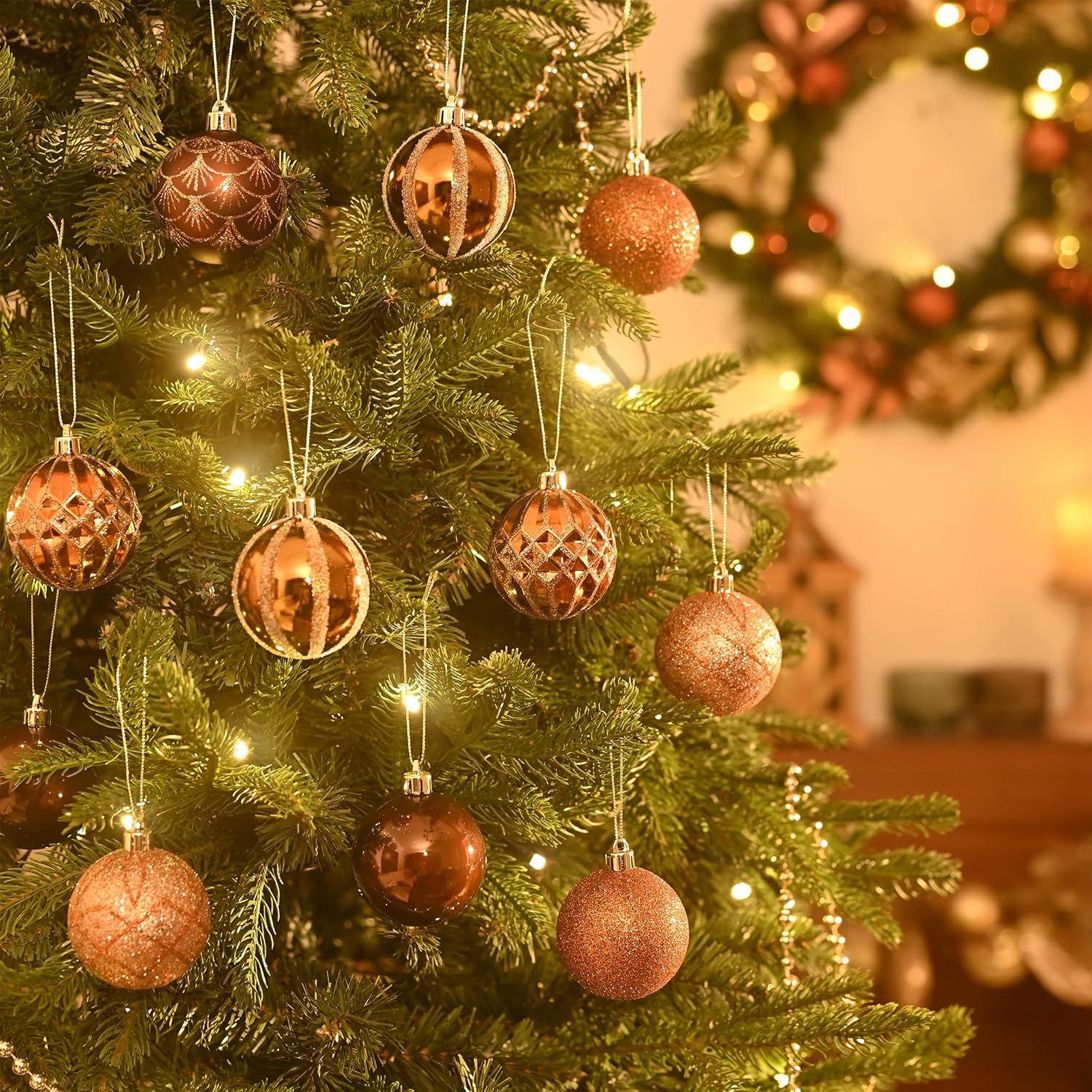 Valery Madelyn Christmas Ornaments Set, 30ct 2.36 Inches Bronze Copper Brown Gold Shatterproof