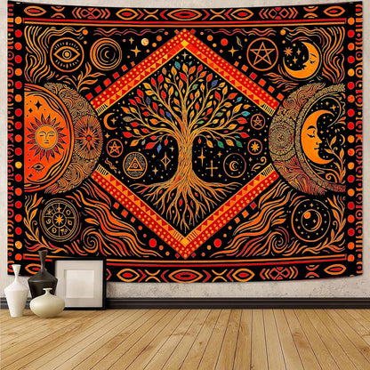 Lunerfex Tree of Life Sun Moon Stars Wall Tapestry, Cosmic Harmony Symbol Tapestries for Home