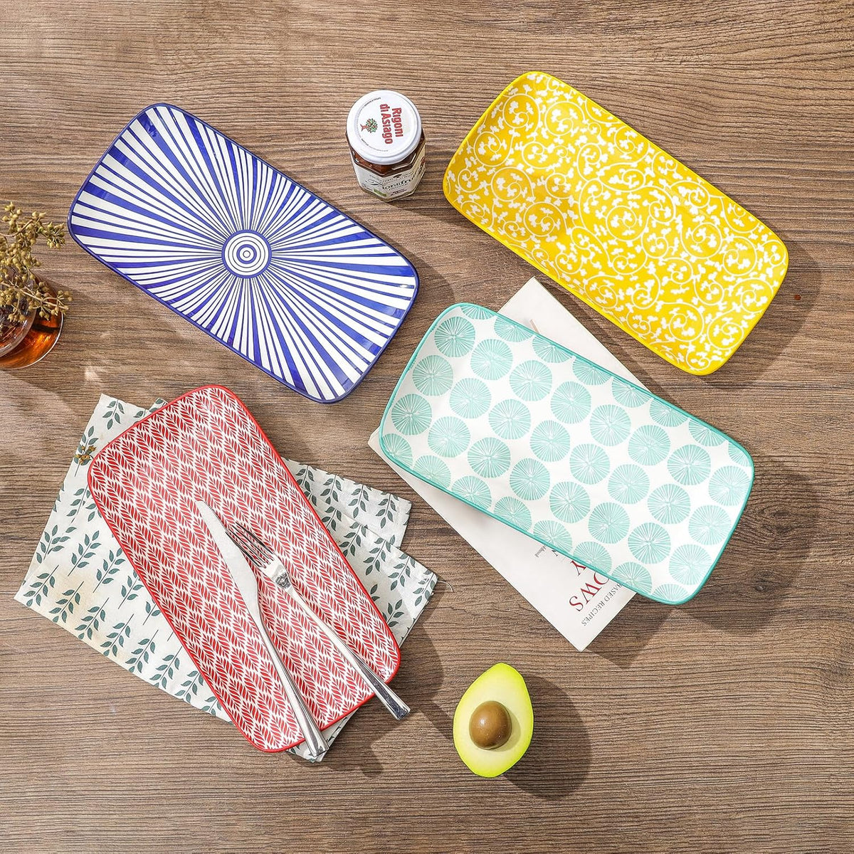 Selamica Ceramic Serving Platters, 14 Inch Serving Trays for Party Entertaining, Large Rectangular