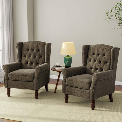 Accent Chair, Upholstered Armchair with Button Tufted High Back & Solid Wood Legs, Comfy Wingback
