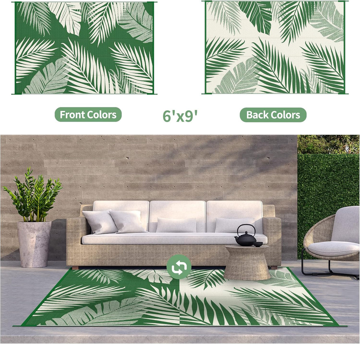 GENIMO Outdoor Rug 6' x 9' Waterproof for Patios Clearance, Reversible Outdoor Plastic Straw