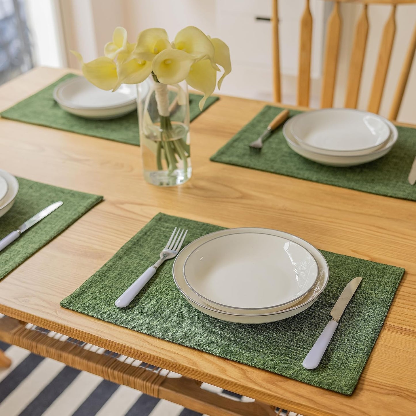 Demetex Cloth Placemats Green Set of 4 Vintage Textured Linen Place Mats Heat Resistant Plate